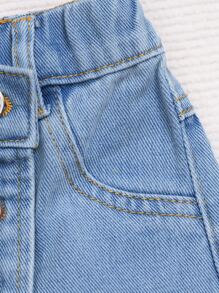 Baby Girl Y2K Street Button Front Two In One Denim Skort With Flat Pockets - Light Wash - View 5