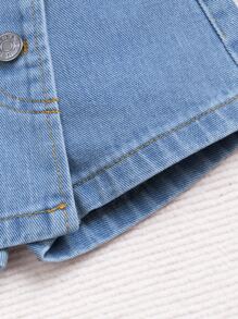 Baby Girl Y2K Street Button Front Two In One Denim Skort With Flat Pockets - Light Wash - View 6