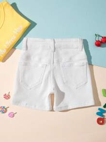 Baby Girl Patched Pocket Washed Denim Shorts