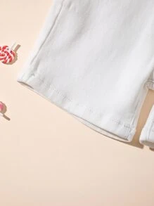 Baby Girl Patched Pocket Washed Denim Shorts