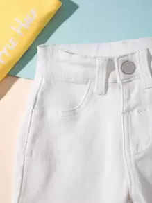 Baby Girl Patched Pocket Washed Denim Shorts