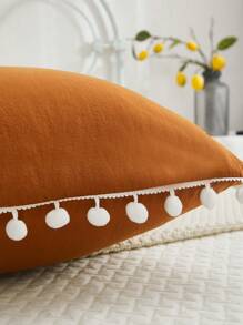 1 Đồng Màu Pom Pom Trang Trí Giường Gối, Vải Hiện Đại Vỏ Gối Không Chất Độn Cho Phòng Ngủ - Màu Cam cháy - Xem 7