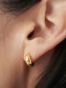 1對時尚不銹鋼極簡耳釘適合女士日常裝飾 - 金黃色 - 查看 1