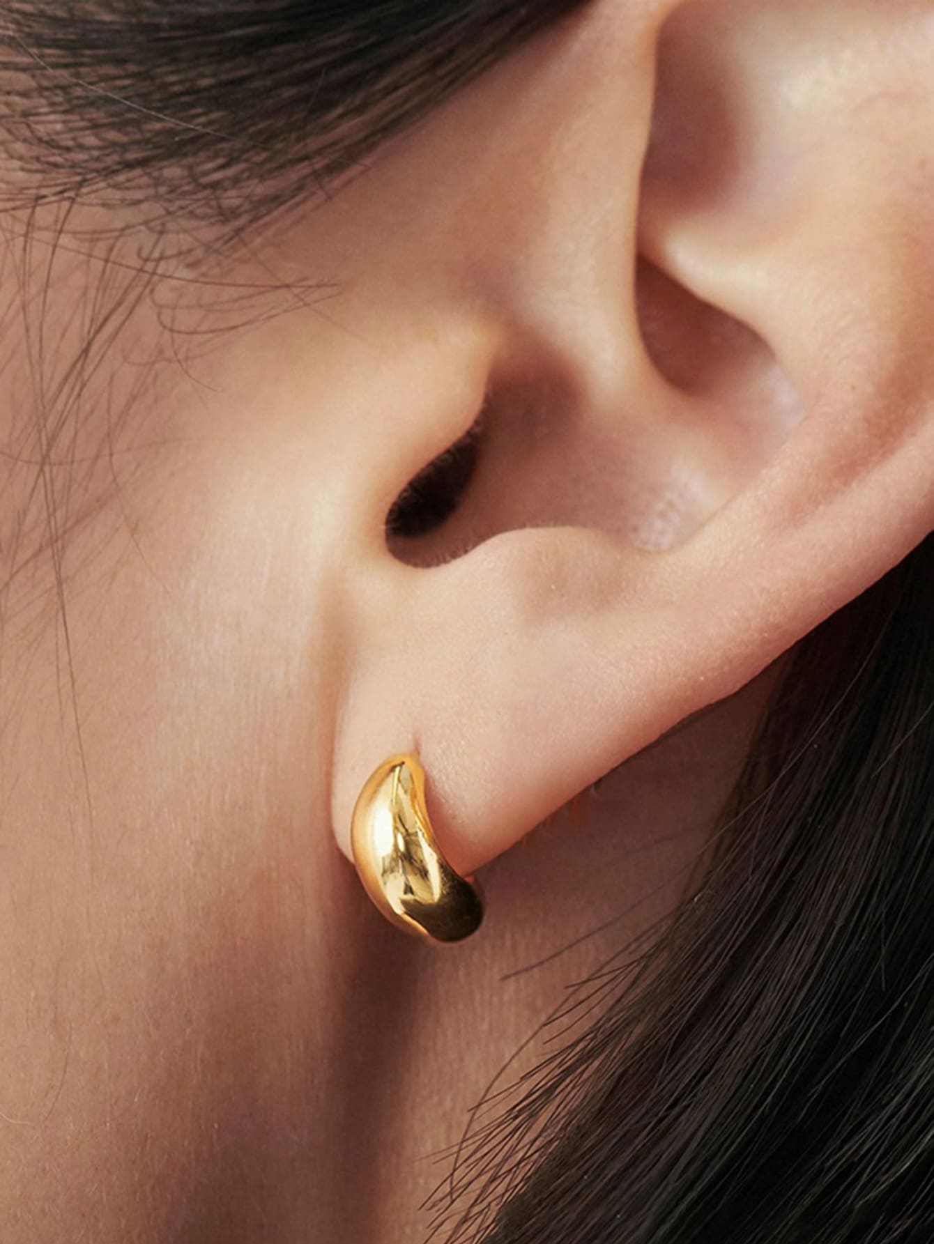 1對時尚不銹鋼極簡耳釘適合女士日常裝飾 - 金黃色 - 查看 1