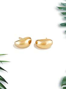1對時尚不銹鋼極簡耳釘適合女士日常裝飾 - 金黃色 - 查看 2