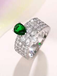 方晶鋯石裝飾戒指 - 銀色 - 查看 2