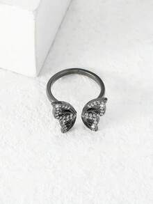 1 pieza Anillo hueco de mariposa con incrustaciones de cobre y diamantes de imitación - Negro - Ver 3