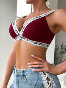 Letter Tape Panel Bralet - Red and White - View 3