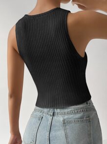 SHEIN EZwear 前紐扣針織短上衣 - 黑色 - 查看 2