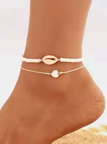 2入組貝殼裝飾串珠腳鏈 - 彩色 - 查看 1