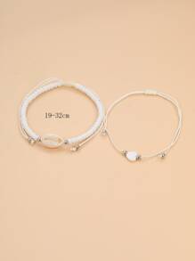 2入組貝殼裝飾串珠腳鏈 - 彩色 - 查看 3