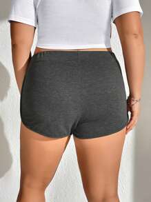 SHEIN EZwear Plus Tie Waist Dolphin Hem Shorts - Dark Grey - View 2