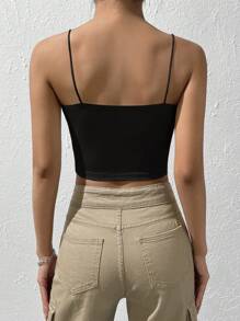 SHEIN EZwear Solid Crop Cami Black Top - Black - View 2