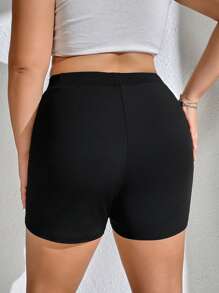 CovetEZ 大碼素色騎行褲 - 黑色 - 查看 2