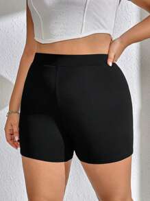 CovetEZ 大碼素色騎行褲 - 黑色 - 查看 3