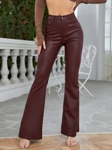 SHEIN Tall Quần ống loe dáng ôm vừa vặn màu trơn thời trang nữ - Màu Tím - Xem 3