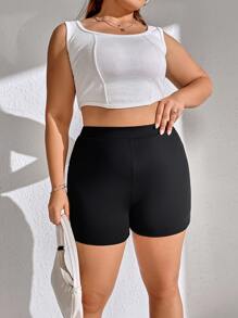 CovetEZ 大碼素色騎行褲 - 黑色 - 查看 4