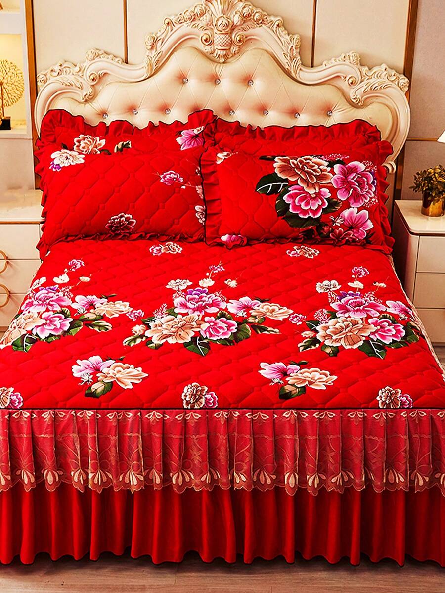 1 Họa Tiết Hoa Giường Váy, Chất Liệu Vải Hiện Đại Ren Viền Chăn Ga Giường Váy Cho Gia Đình, Tất Cả Các Mùa - Nhiều màu - Xem 1
