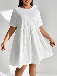 SHEIN EZwear 大碼網眼刺繡娃娃裙 - 白色 - 查看 2