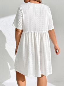 SHEIN EZwear 大碼網眼刺繡娃娃裙 - 白色 - 查看 3