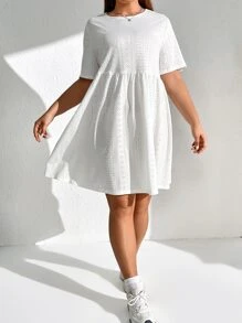 SHEIN EZwear 大碼網眼刺繡娃娃裙 - 白色 - 查看 4