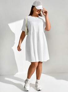 SHEIN EZwear 大碼網眼刺繡娃娃裙 - 白色 - 查看 1