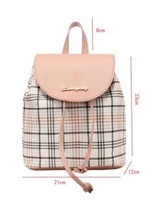 1 mochila de cubo de gran capacidad a cuadros de moda rosa, bolso de hombro para uso diario - Rosa - Ver 4