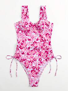 Phụ nữ một mảnh Dây kéo Xù Hoa Tất cả trên in - Nhiều màu - Xem 5