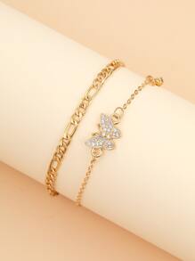 Rhinestone bướm trang trí vòng chân nhiều lớp - Vàng - Xem 2