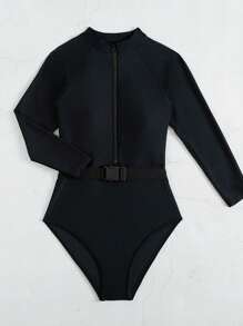 SHEIN Swim Zip Front One Piece Swimsuit