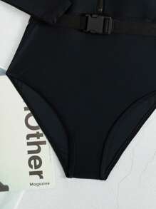 SHEIN Swim Zip Front One Piece Swimsuit