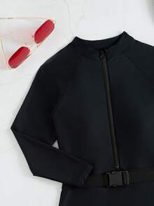 SHEIN Swim Zip Front One Piece Swimsuit