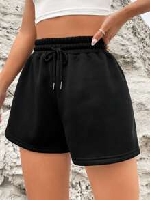 SHEIN EZwear Solid Drawstring Waist Track Shorts