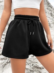 SHEIN EZwear Solid Drawstring Waist Track Shorts