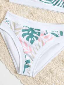 少女热带印花比基尼套装夏日海滩 - 白色 - 查看 3