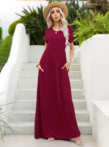 DEARCASE Đầm Túi màu trơn Giải trí - Màu Đỏ Sâu - Xem 1