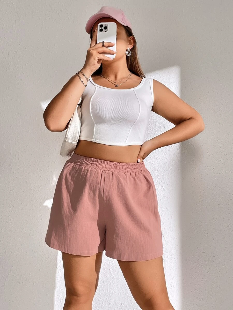 SHEIN EZwear 大碼素色彈性腰帶短褲