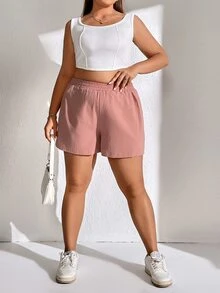 SHEIN EZwear 大碼素色彈性腰帶短褲