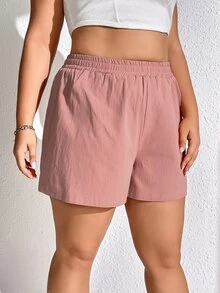 SHEIN EZwear 大碼素色彈性腰帶短褲