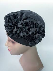 XINFENG COSTUME Envoltura de la cabeza con diseño de flor - Negro - Ver 2