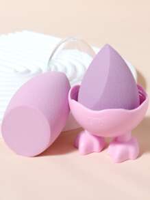 2 miếng bọt biển trang điểm với hộp lưu trữ - Màu Lilac Tím - Xem 5
