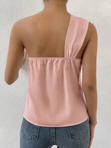 SHEIN Privé Áo sơ mi nữ xoắn lại màu trơn Giải trí - Hồng - Xem 2