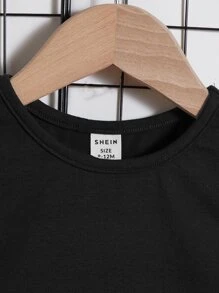 SHEIN Đứa bé trai Chi tiết Patched thư Áo thun & quần đùi - màu đen - Xem 3