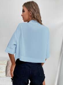 Chiquease Solid Drop Shoulder Pocket Patched Shirt - Blue - View 2
