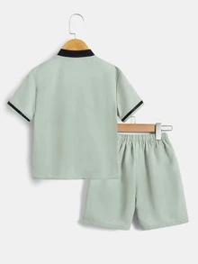 SHEIN 小男童字母圖案棒球領襯衫和短褲