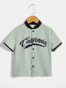 SHEIN 小男童字母圖案棒球領襯衫和短褲