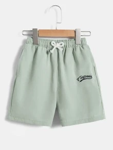 SHEIN 小男童字母圖案棒球領襯衫和短褲