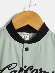 SHEIN 小男童字母圖案棒球領襯衫和短褲