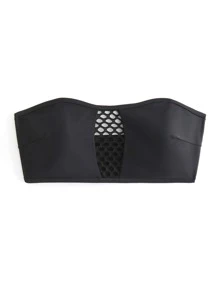 SHEIN Swim Top bikini bandeau con malla en contraste - Negro - Ver 3