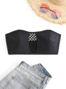 SHEIN Swim Top bikini bandeau con malla en contraste - Negro - Ver 4